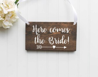 Here Comes The Bride Wooden Sign| Ring Bearer Sign| Rustic Wedding Decor| Wedding Decor| Spring Wedding| Summer Wedding