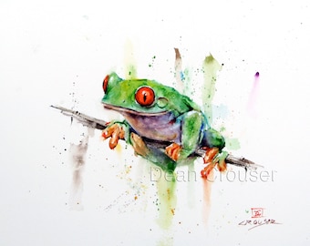 TREE FROG Watercolor Print, Frog Art, Frog Painting, by Dean Crouser