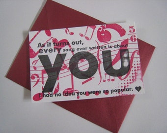 Letterpressed Valentine's Day Card -every song
