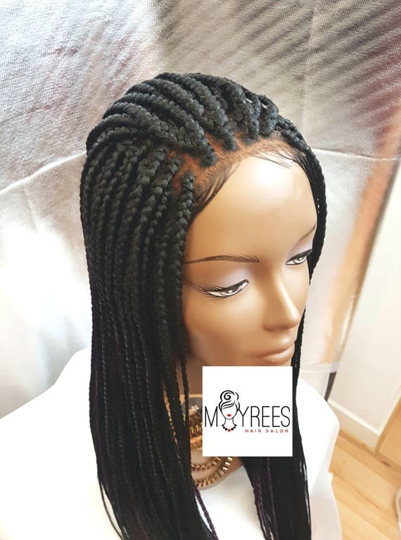 Hand braided box braids wig with lace netnot closure small