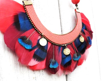Necklace chestnut feather bohemian chic - gift woman