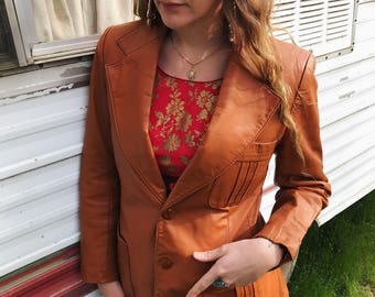 Vintage Reddish Brown 70s Leather Blazer/Jacket size Large