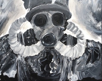 Gas Mask I - Black & White Acrylic on Canvas 11 x 14