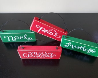Rustic Christmas Ornaments ~ Ornaments ~ Christmas Ornaments ~ Farmhouse Sign ~ Merry Christmas ~ Peace ~ Noel ~ Mistletoe