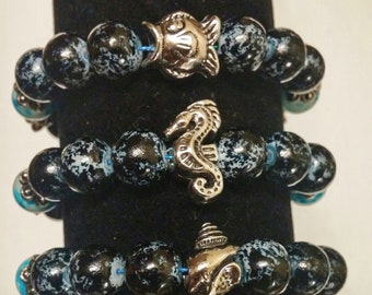 Nautical Bracelet- Deep Blue Grey Silver