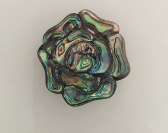 Needle Keeper Inlaid Paua Shell Rose Needle Holder, Rose Paua Shell Shawl Pin, Exotic Shell Needle Cozy, Magnetic Flower Brooch Handcrafted
