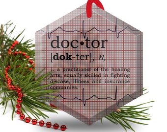 Funny Christmas Ornament - Doctor Definition- Beveled Glass Hexagonal