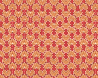 Red and Orange Lotus flower fabric - Minshan, Lewis and Irene - modern fabric, modern floral, asian floral, orange fabric, red fabric