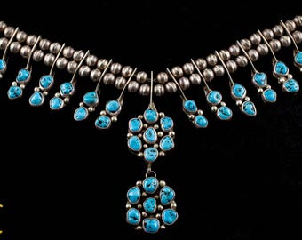Navajo Turquoise Cluster & Sterling Silver Necklace