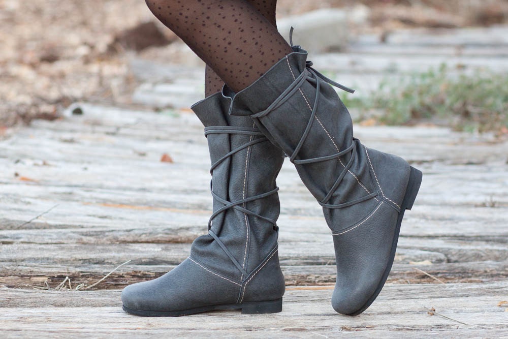 stone washed leather boots