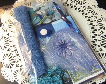 Junk Journal Kits, Smash Packs By Color, Blue Ephemera / Embellishment Collage Mix, Mixed Media