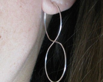 Sterling Silver Double Hoop Infinity Earrings Long Elegant Double Circles