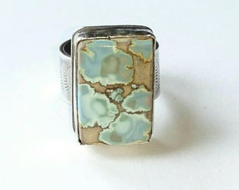 Sterling silver Handmade Red River turquoise statement ring, hallmarked in Edinburgh.