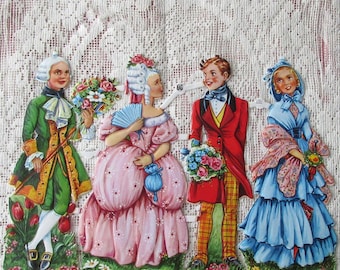 Vintage Germany Paper Lithographed Die Cut Scraps Marie Antoinette Couples Out Of Print EAS 3095