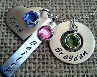 Kids Names Necklace, Grandkids Necklace, Mom Necklace, Grandma Necklace, Grandmother Necklace, Family Necklace, Hand Stamped Necklace