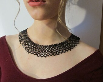 Black Lace Necklace, Black Statement Collar, Victorian Necklace, Tatting Jewelry, Bib Style Necklace, Black jewelry, Frivolite Jewelry