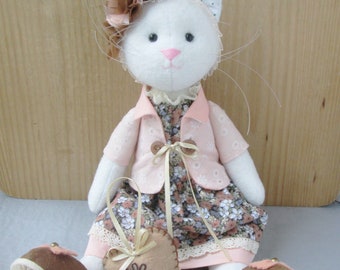 Cat Handmade Doll Rag Doll Cat Fabric Doll Cat Stuffed Toy Cat Doll Cloth Doll Cat Plushie Decorative Toy Gift Girl Gift Cat Lover Gift