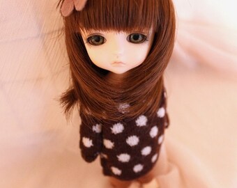 jiajiadoll hand-knitting dots party-coffee and white dots sweater lati yellow
