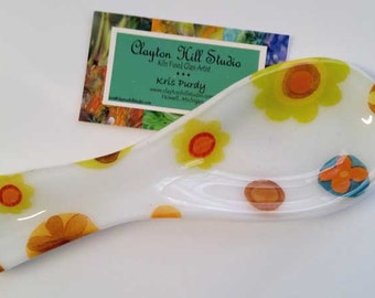 Fused Glass Spoon Rest - Bold Flowers