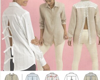 Womens Shirt with Back Variations Bow Back, Buttoned Back, Pleated Simplicity Sewing Pattern 8416 Size 6 8 10 12 14 Bust 30 1/2 to 36 FF