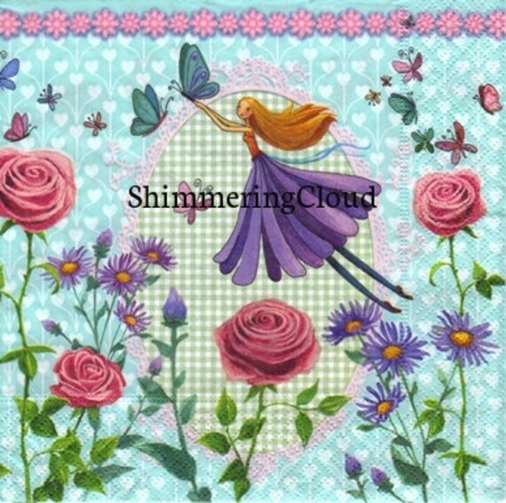 Items similar to Decoupage Napkins, fairy napkins, hearts, buterflies