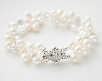 Bridal Bracelet, Freshwater Pearl Wedding Bracelet, Pearl Bridal Jewelry
