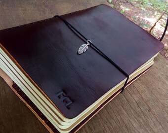 Leather travelers notebook, TN journal, leather journal, sketchbook, personalized, refillable, trend now, midori, lined, travel diary