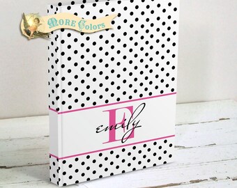 Teen Gift - Monogram Journal Personalized with Name - Hardcover Book, Custom Diary - Polka Dot Journal, Pink Black White - Gift for Girl