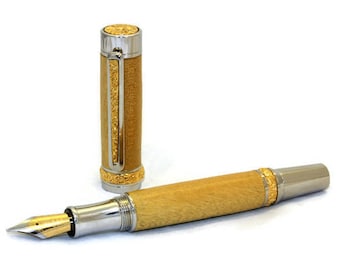 Handmade Traditional Style Wooden Fountain Pen in Yellowheart Wood with Rhodium & Gold Titanium fittings. #22
