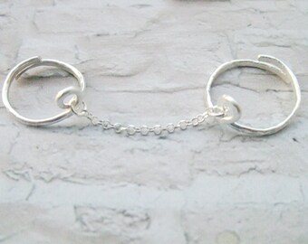 Adjustable Ring Sterling Silver, Double Ring, Two Finger Ring, Double Finger Ring, Knuckle Ring Set, Multi Finger Ring, Stacking Rings,