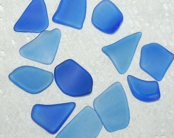 Medium cobalt blue Faux Sea Glass recycled glass 12 pieces