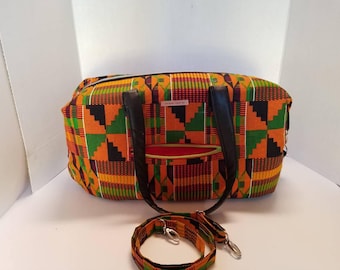 Kente cloth and Vegan leather (trim) Carry on/weekend bag with passport holder