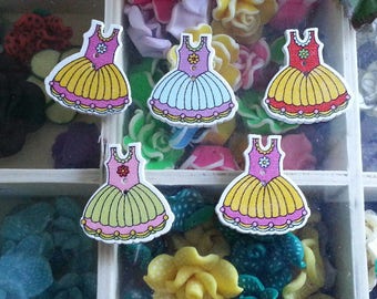 5 buttons skirt buttons multicolor wood print, 2-hole, 30x28x2.5 mm, hole: 1 mm