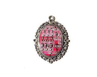 Motherboard pendant necklace red electronic circuit computer board electropunk geek gothic recycled