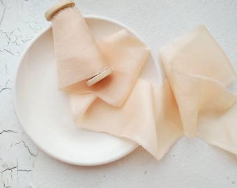 PALE GOLD Silk Ribbon / Hand dyed silk ribbon / 3 yards / Bouquet Ribbon / Ribbon with Spool / Wedding Silk Ribbon, Bouquet Wrap