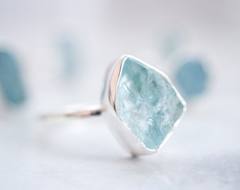 Raw Aquamarine ring Aquamarine jewelry Raw gemstone ring Raw stone ring Rough stone ring Rough gemstone ring Raw crystal ring One of a kind