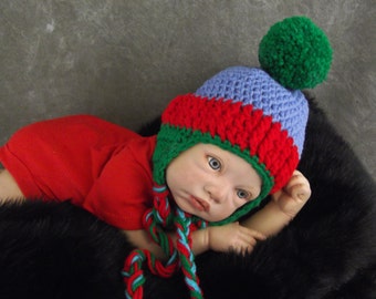 Baby Hat, Newborn Hat, Ear flap Hat, Red and Blue Hat, Newborn Photo Prop, Baby Boys, Crochet Baby Hat, Baby Gift, Winter Hat, NewBorn Ewe