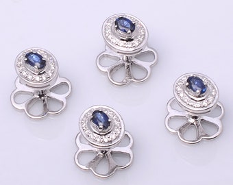 925 sterling silver Blue Sapphire & Diamond Tuxedo Buttons, studs