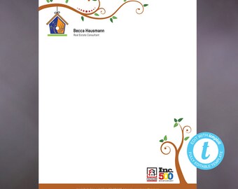 Whimsical letterhead, Letterhead Template, DIY Custom Letterhead, Personalized Letterhead, Whimsical Bird House Letterhead, DIY Stationary