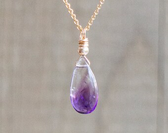 Moss Amethyst Necklace, Mom Gift for Her, Amethyst Pendant, Dainty Necklace, Gold Necklace, Silver Necklace, Gemstone, February Birthstone
