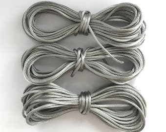 Gray Rattail Cord, 1mm Synthetic Silk Cord, Gray Satin Cord, Gray Jewelry Cord, Cord for Malas, 10 feet - 3.05 meters (SSL-02)