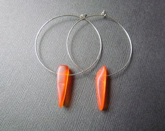 Red Sea Glass Earrings - Seaglass Hoop Earrings - Ocean Jewelry - 50mm Hoop Earrings - BOHO Earrings