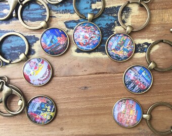 Cabochon keychain, reproduction of acrylic painting, art jewelry