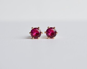 Ruby Stud Earrings, 14KT Gold Filled Ruby Post Earrings, July Birthstone Earrings