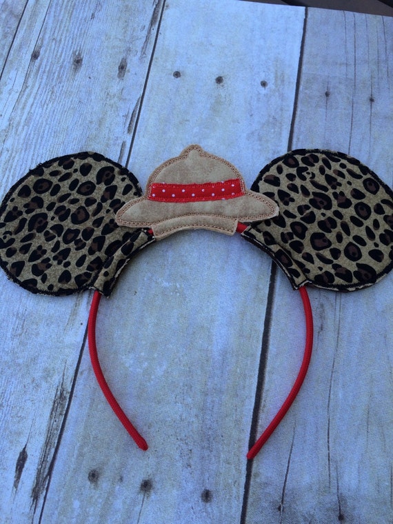 Minnie Mouse Leopard Print Ears With Tan Safari Hat Headgear Minnie Mouse Leopard Print Ears With Tan Safari Hat Headgear