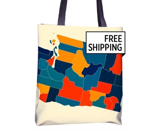 Washington Map Tote Bag - WA Map Tote Bag 15x15