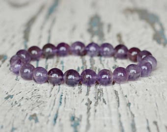 amethyst bracelet purple beads crystals amethyst jewelry purple Girlfriend gift February Birthstone third eye calming casual bracelet beads