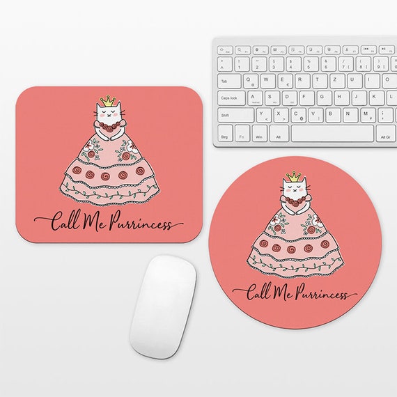 Cat Princess Mouse Pad, Princess Mousepad, Coral Pink Mouse Pad Funny Cute Mouse Mat for Kid Girl, Cubicle Decor Desk Office Decor for Women