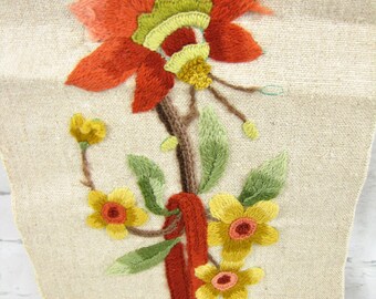 Vintage Bell Pull Floral Melody Crewel Needlework 44 Inches Long Completed Multi Color
