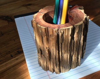 Handmade Live-Edge Wooden Pencil Holder